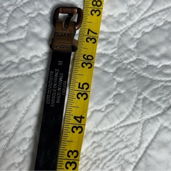 Ronald Pineau Paris Leather Studded Belt Brown Brass Made in France Size M main image 4
